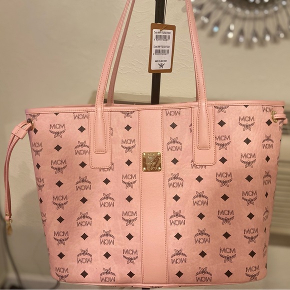MCM Pink Monogram Tote Bag with Leather Handles - Picture 5 of 7